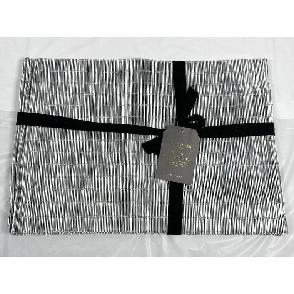 Envogue Set of Six Placemats Indoor/Outdoor Silvery/Gold Woven Vinyl 13